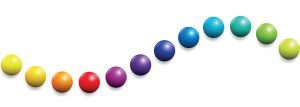 Multi-colored spheres representing the color effects of Bliss Tubs' chromatherapy feature.