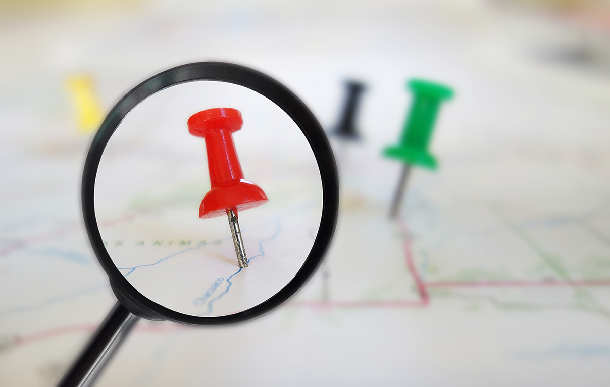 Map showing location tacks